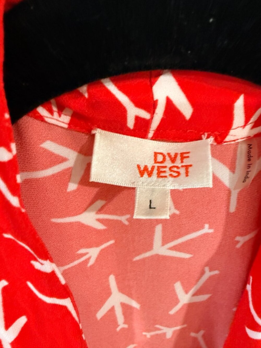 DVF West Red Abstract Print Faux Wrap Mini Dress Large - Picture 3 of 3